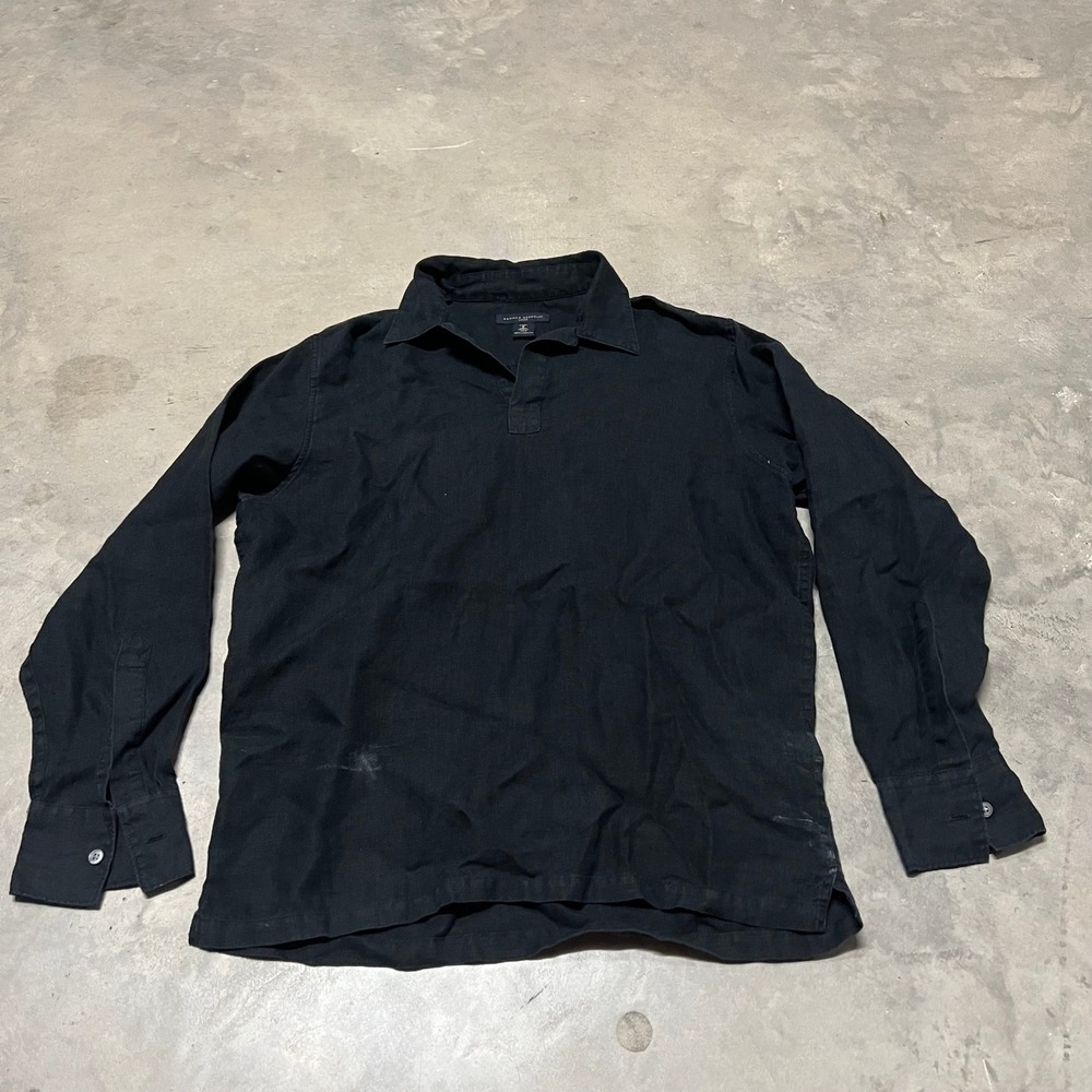 Banana Republic Women Black 100% Linen Long Sleeve Polo Shirt Top Small 236397